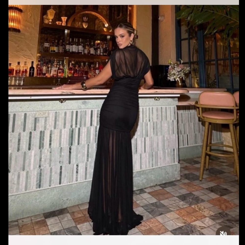 Zara Black Sheer-Panel Maxi Dress
